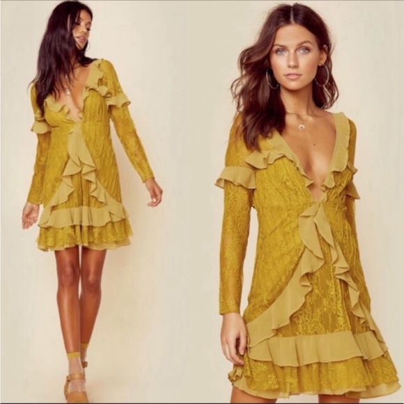 NWOT For Love Lemons Daphne Chartreuse Dress M - Picture 9 of 9